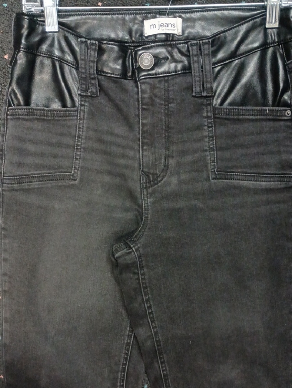 Maurices Black Straight Leg Jeans with Faux Leather Waistband